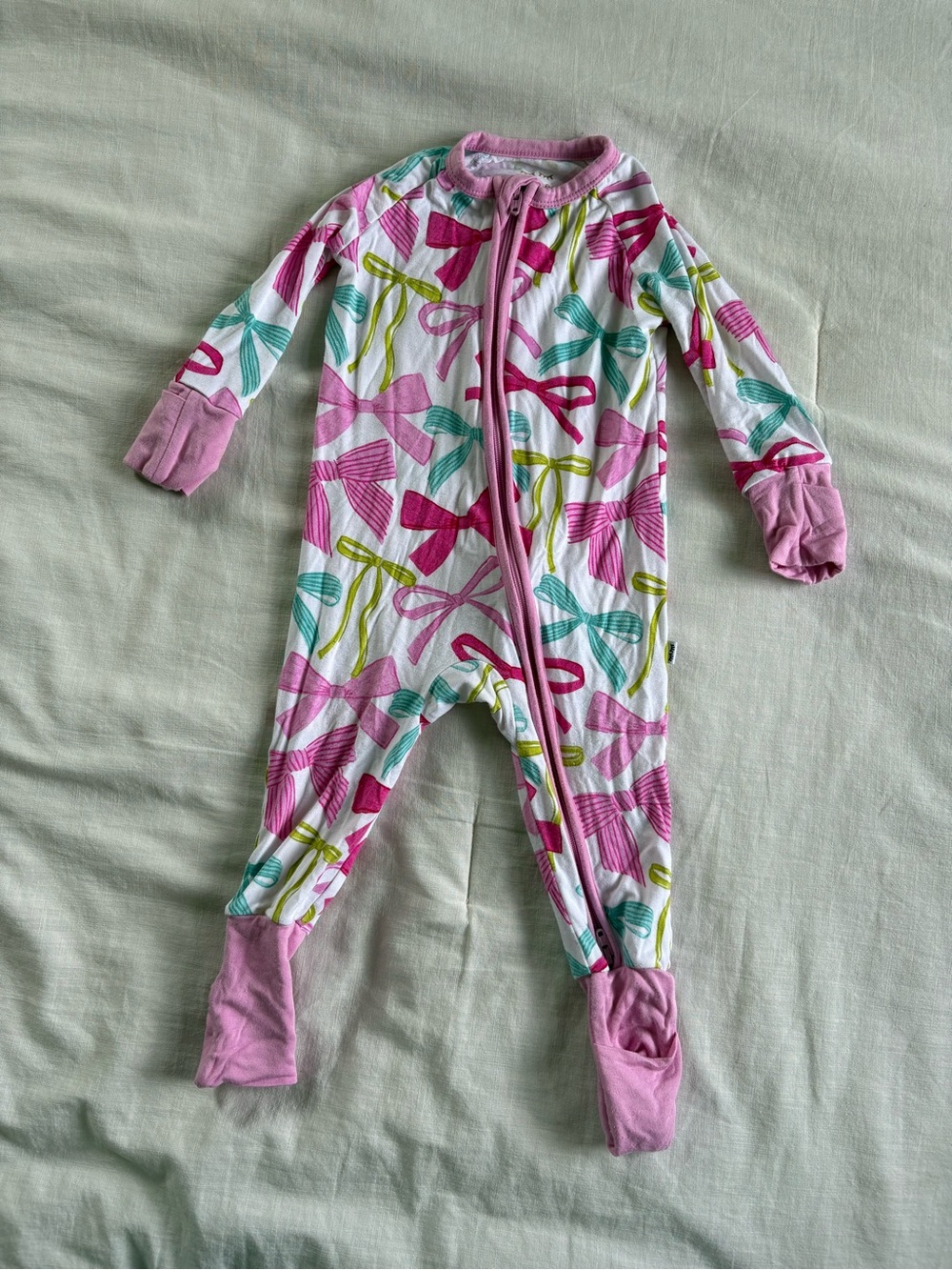 Little Sleepies Pink Bow-Print Footed One-Piece